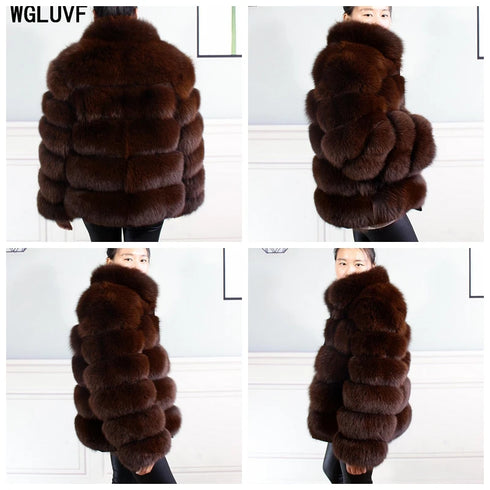 Winter women's Jacket Real Fox fur coat Stand Collar high street Coat real Fox Fur jackets women's coats in promotion WGLUVF FUR